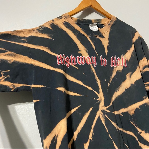 ACDC Graphic Band Bleach Reverse Tie Dye Vintage Band Tee A - Picture 2 of 6